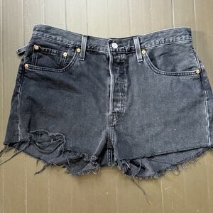 Levi’s 501 Black Distressed Denim Cutoff Shorts Frayed Hem Button Fly W31